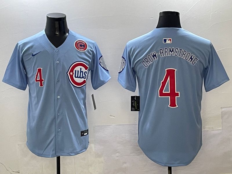 Men Chicago Cubs #4 Crow-Armstrong Light Blue Throwback 2025 Nike MLB Jersey style 2->detroit tigers->MLB Jersey